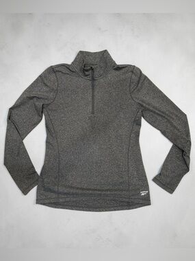 Reebok Dark Gray Heather Quarter Zip Pullover Thumbhole Sleeve Athletic Top